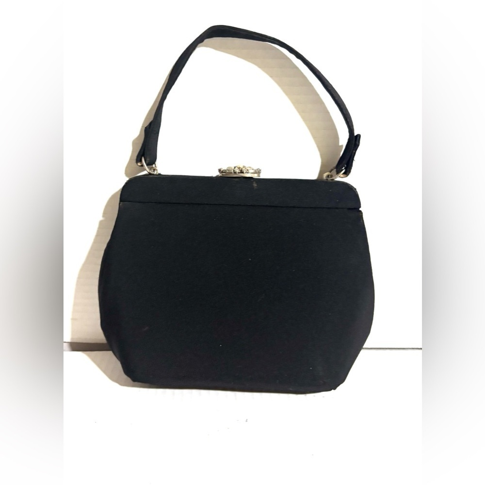 Vintage Black Structured Top-Handle Handbag